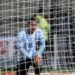 Argentina's Lionel Messi picks himself up after missing a chance to score against Chile during the Copa America final soccer match at the National Stadium in Santiago, Chile, Saturday, July 4, 2015. (AP Photo/Luis Hidalgo)