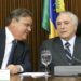 Brasília - O ministro da Secretaria de Governo, Geddel Vieira Lima, e o presidente interino Michel Temer durante reunião com líderes da Câmara e do Senado, no Palácio do Planalto. (Marcelo Camargo/Agência Brasil)