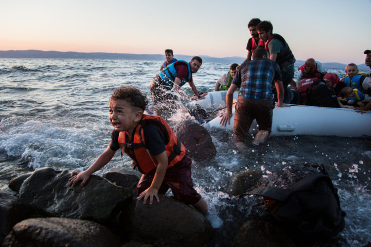 A group of Syrian refugees arrive on the island of Lesvos after travelling in an inflatable raft from Turkey, near Skala Sykaminias, Greece. ; The eastern Mediterranean route from Turkey to Greece has overtaken the central Mediterranean route, from North Africa to Italy, as the primary one for arrivals by sea. From January to June 2015, 68,000 people arrived in Greece, compared with 67,500 in Italy, accounting for nearly all the arrivals in the period.