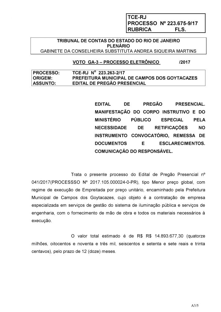 Suspensão do edital de licitação milionário para troca de lâmpadas | Fonte: TCE-RJ