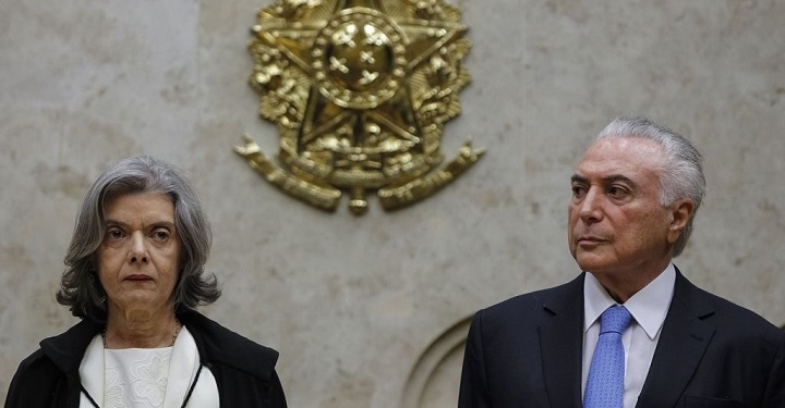 Brasília - O presidente Michel Temere a presidente do Supremo Tribunal Federal, Cármem Lúcia participam da sessão especial de abertura do Ano Judiciário 2018 (Marcos Correa/PR)