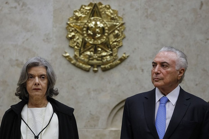 Brasília - O presidente Michel Temere a presidente do Supremo Tribunal Federal, Cármem Lúcia participam da sessão especial de abertura do Ano Judiciário 2018 (Marcos Correa/PR)