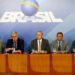 Ministros da Segurança Pública, Raul Jungmann, da Secretaria de Governo, Carlos Marun, da Casa Civil, Eliseu Padilha, da Defesa, Joaquim Silva e Luna, e do Gabinete de Segurança Institucional, Sérgio Etchegoyen, durante entrevista.