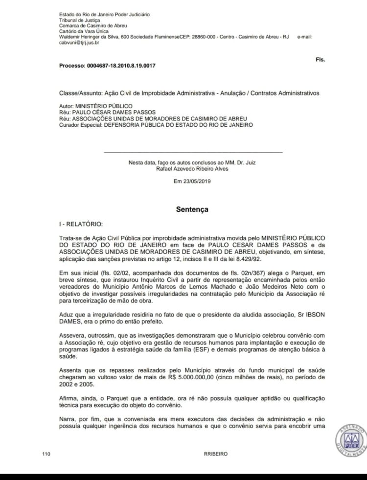 Prefeito de Casimiro de Abreu condenado