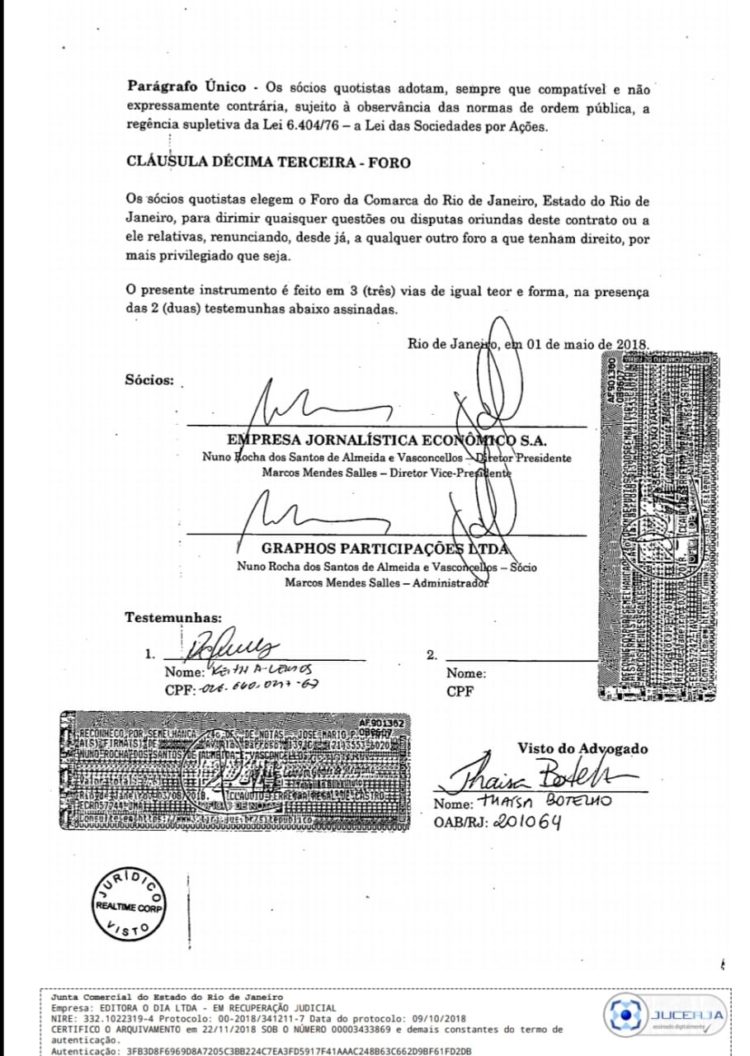 Cópia do contrato social de O DIA