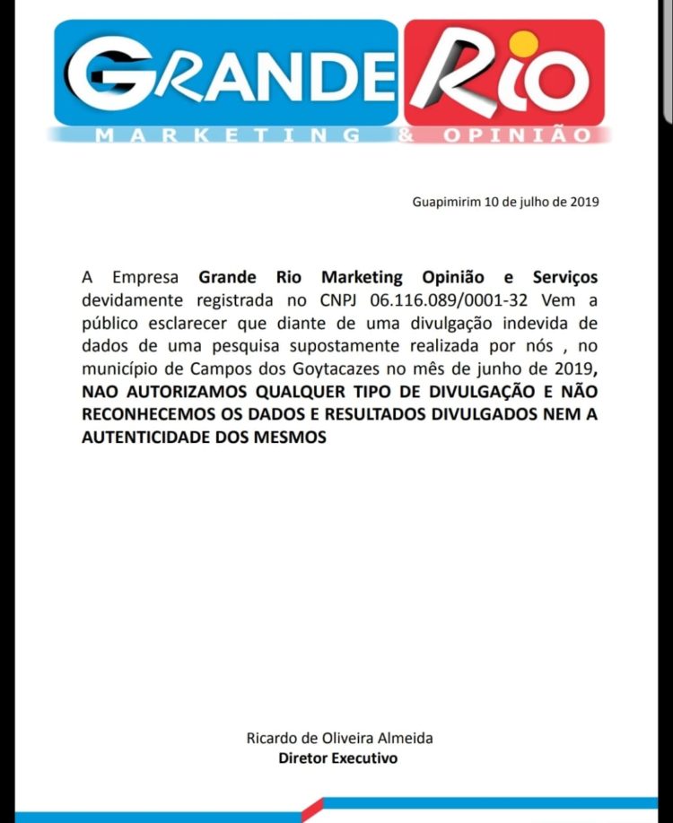 Nota oficial da Grande Rio Pesquisa