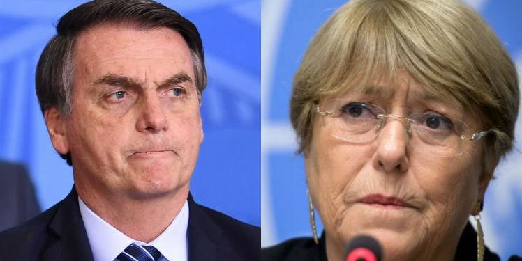 Bolsonaro e a ex-presidente do Chile Michelle Bachelet