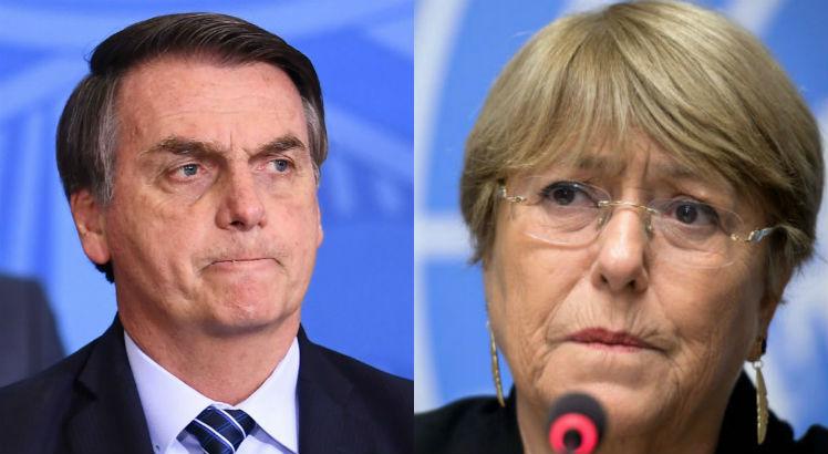 Bolsonaro e a ex-presidente do Chile Michelle Bachelet