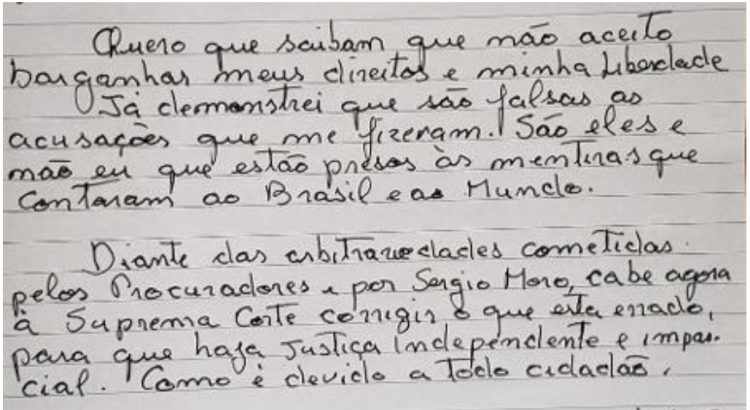 Trecho da carta de Lula
