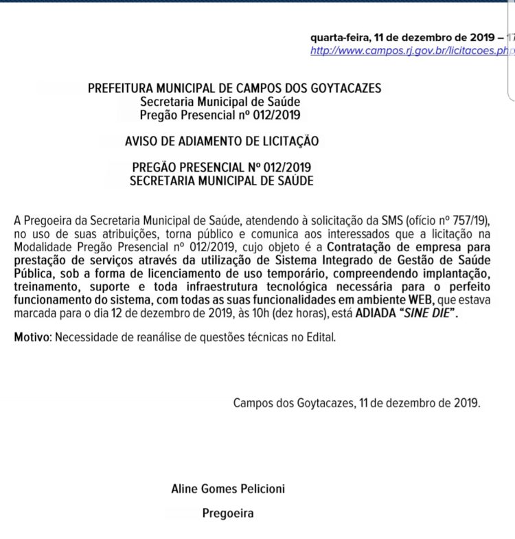 Licitação para contratar empresa de TI em Campos-RJ