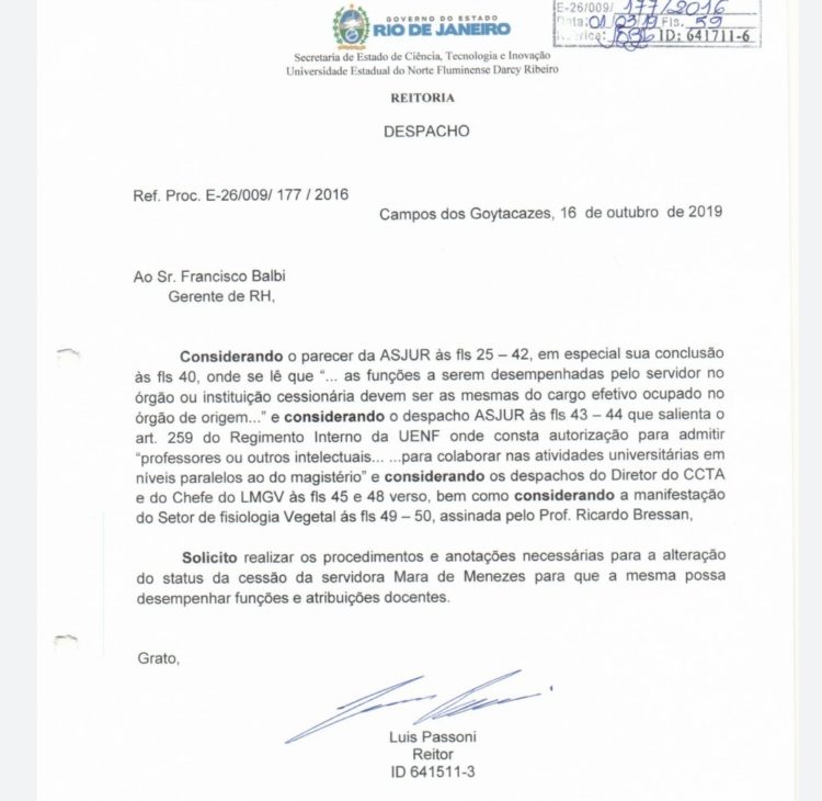 Despacho do reitor da Uenf Luis Passoni