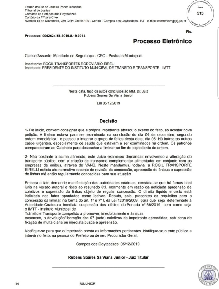 Decisão sobre linhas em Campos-RJ