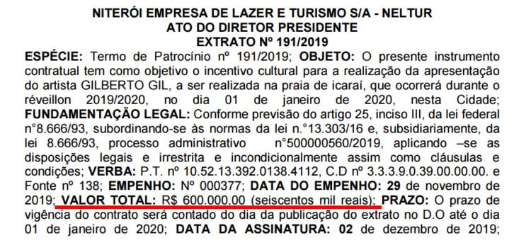 Show de Gilberto Gil em Niterói custou R$ 600 mil