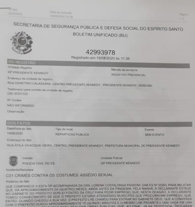 Prefeito de Presidente Kennedy - assedio