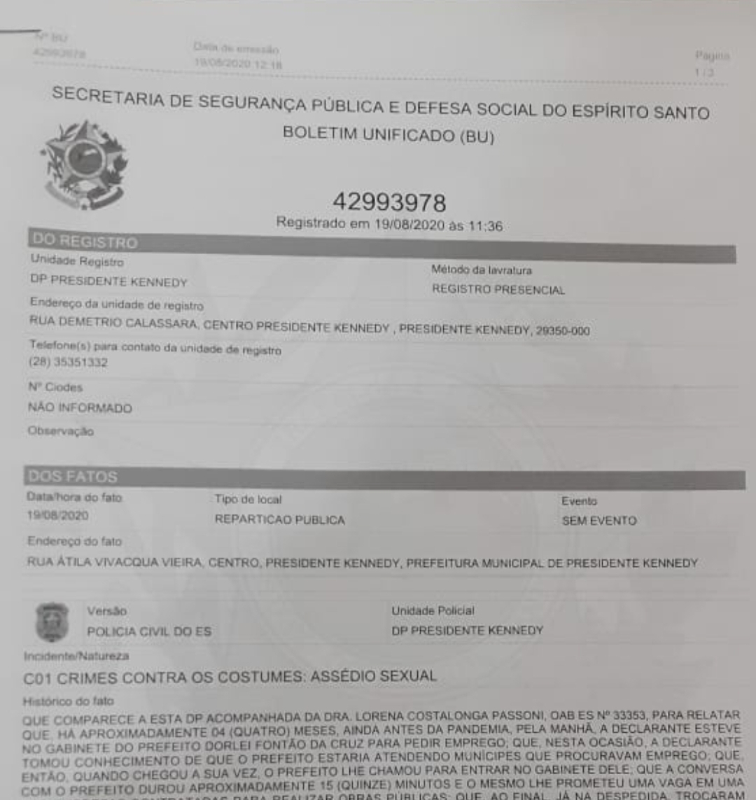 Prefeito de Presidente Kennedy - assedio
