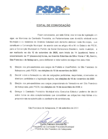 Editais - Convenções partidárias São Francisco de Itabapoana