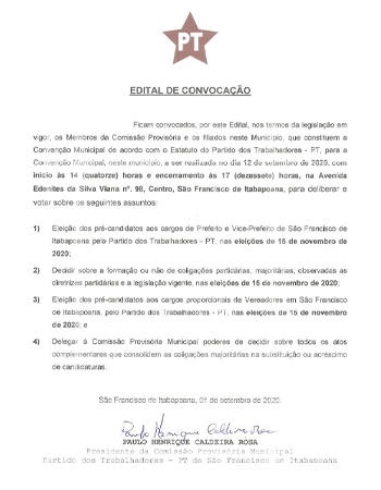 Editais convenções partidárias em São Francisco de Itabapoana