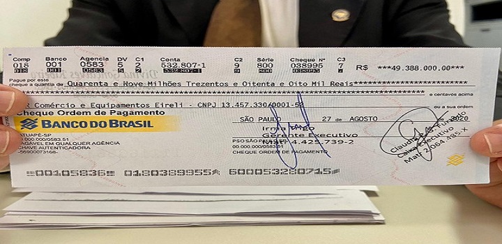 Cheque de R$ 49 MILHÕES