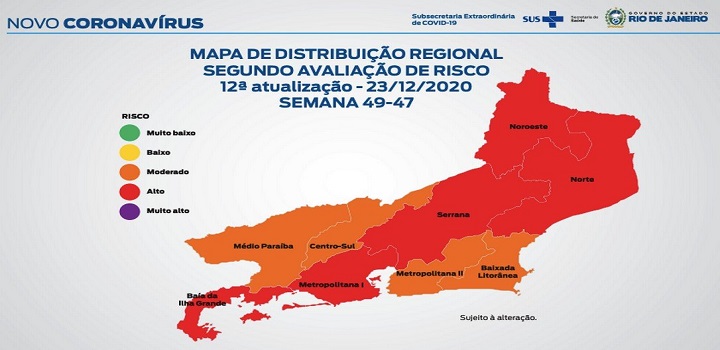 MAPA APONTA ALTO RISCO DE CONTÁGIO DE COVID NO ESTADO DO RJ