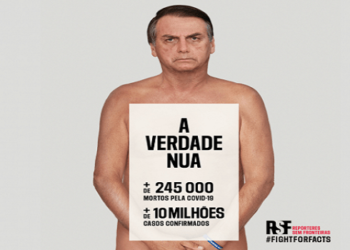Entidade Repórteres Sem Fronteira, em parceria com agência BETC Paris, lança uma campanha pela defesa da "verdade nua e crua" na pandemia