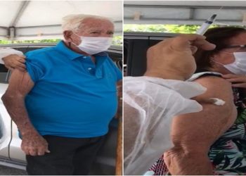 Seu João, de 104 anos, e dona Maria, de 99, foram imunizados no período da manhã. em Campos