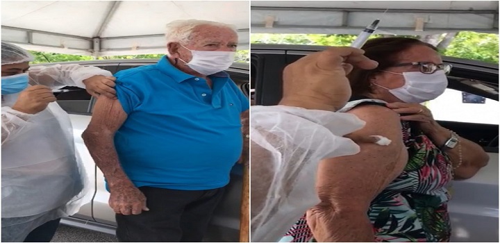 Seu João, de 104 anos, e dona Maria, de 99, foram imunizados no período da manhã. em Campos