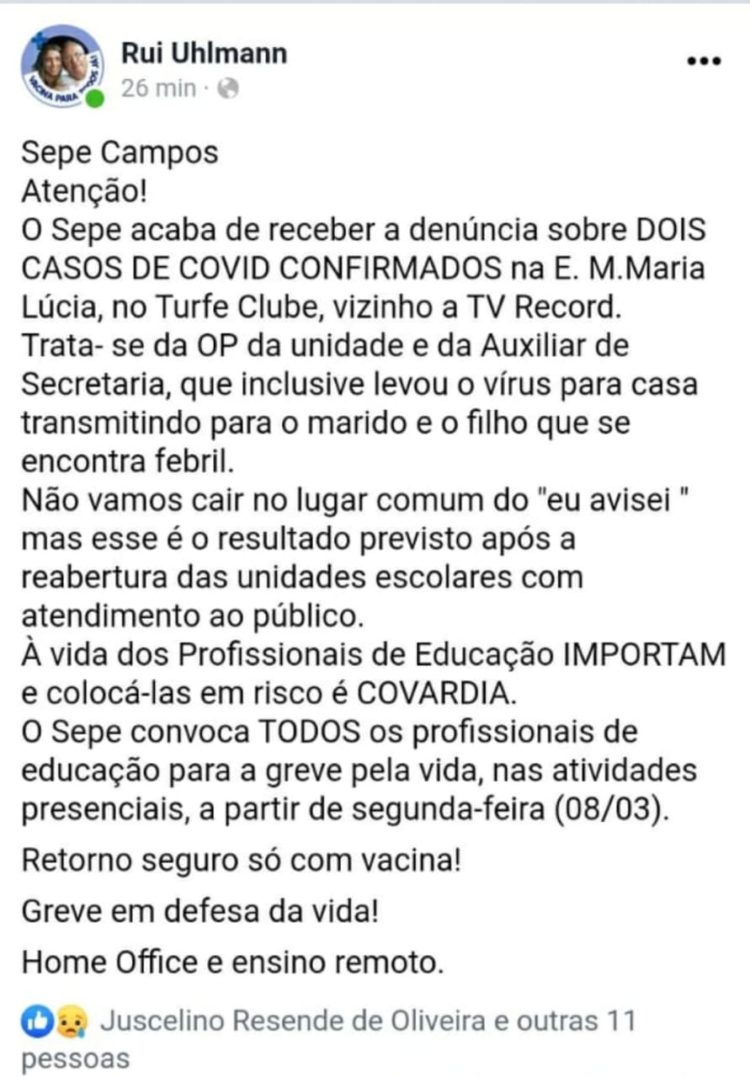 Casos de covid-19 em escola de Campos-rJ