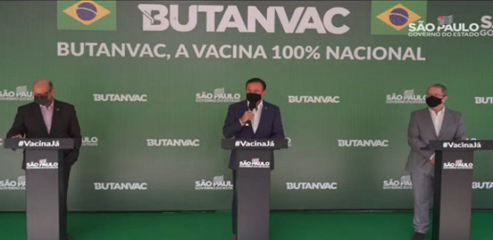 O governador de São Paulo, João Doria (PSDB), fala à imprensa sobre a Butanvac, imunizante contra o novo coronavírus produzido pelo Instituto Butantan