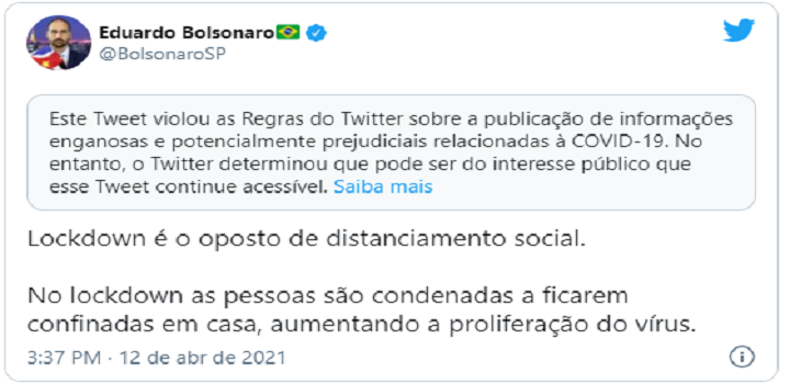 Twitter publicação enganosa de Eduardo Bolsonaro