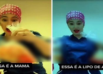 Caren Trisoglio Garcia, que atende em Ribeirão Preto (SP), após a médica compartilhar na internet vídeos que mostram pedaços de pele e sacos plásticos com gordura humana.