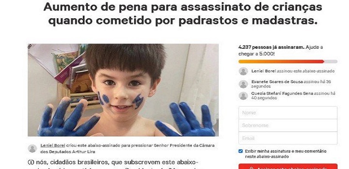 Leniel Borel, pai do menino Henry, de 4 anos, morto em 8 de março após sofrer agressões do médico e vereador Jairo Souza Santos Júnior, o Dr. Jairinho (sem partido), criou um abaixo-assinado online