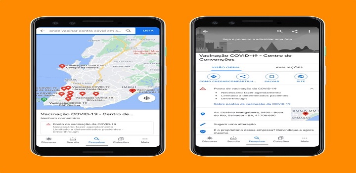 Google maps vacina contra a covid