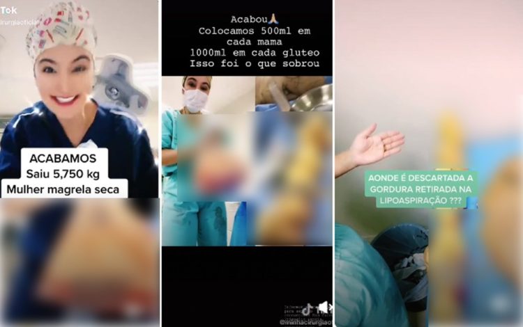 Cirurgiã plástica Caren Trisoglio Garcia, que atende em Ribeirão Preto, SP, exibe material retirado de pacientes após cirurgias — Foto: Reprodução/Tik Tok