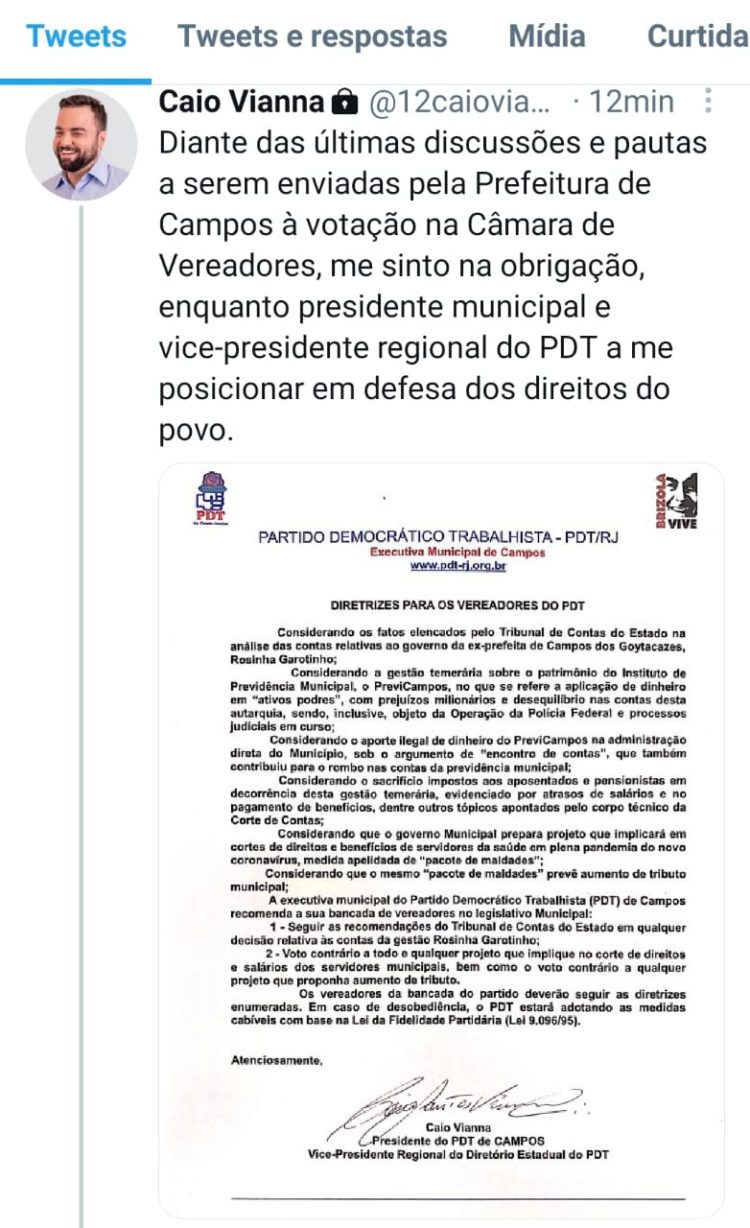 Presidente do PDT, Caio Vianna