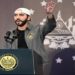 O presidente Nayib Bukele durante discurso após resultados preliminares das eleições salvadorenhas (Foto: STANLEY ESTRADA / AFP