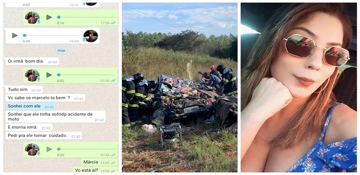 Márcia Gomes mandou mensagem para a irmã dizendo que tinha sonhado que o irmão gêmeo morreu em um acidente de moto