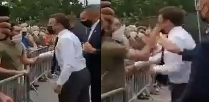 presidente francês Emmanuel Macron levou um tapa na cara na terça-feira (8)