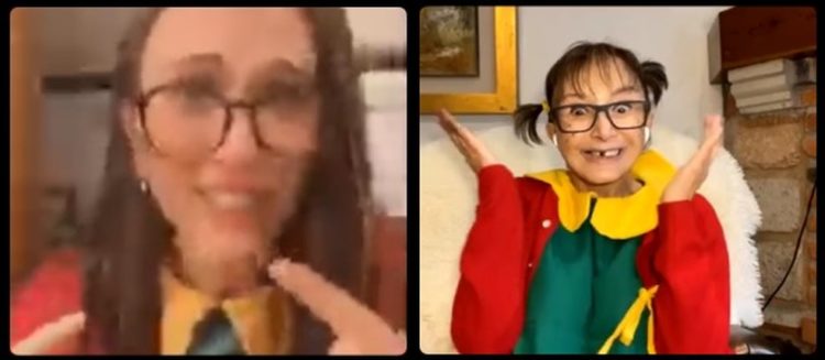 Vestida como a personagem, apresentadora chorou ao conversar com a atriz mexicana María Antonieta de las Nieves; live ainda teve participação de Xuxa