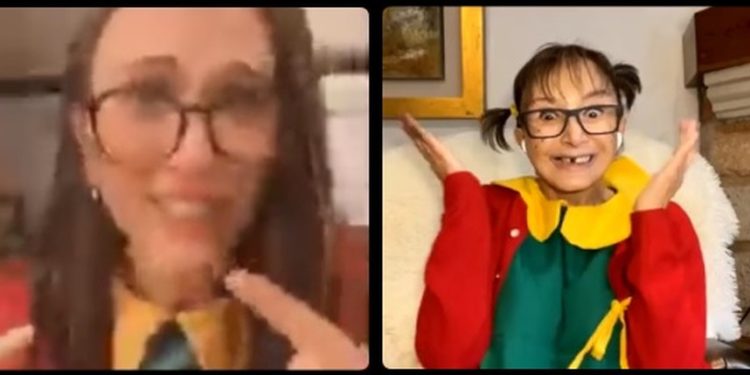 Vestida como a personagem, apresentadora chorou ao conversar com a atriz mexicana María Antonieta de las Nieves; live ainda teve participação de Xuxa