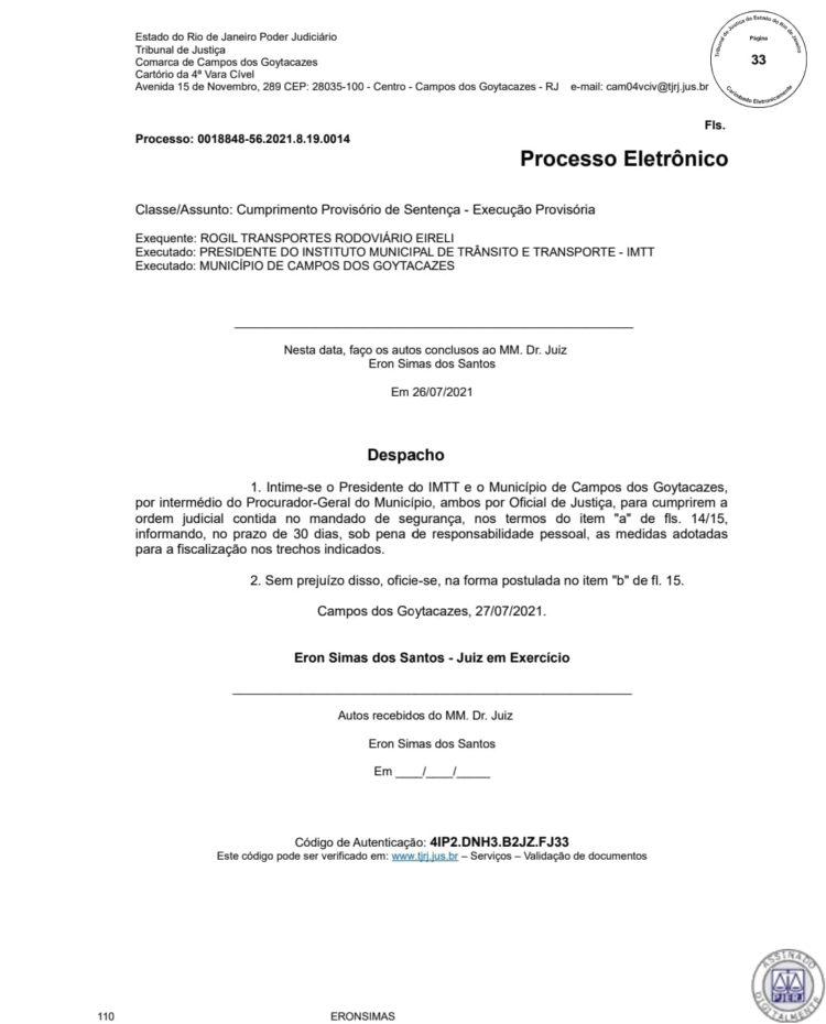 Decisão judicial favorece empresa Rogil em Campos-RJ
