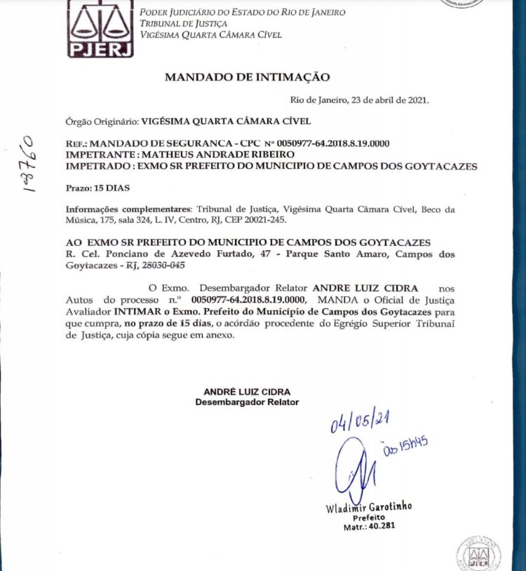 Pedido de busca e apreensão no governo Wladimir Garotinho