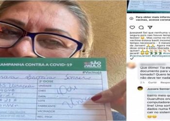 Nas redes sociais, a mulher declarou que tomou a 3ª dose para se sentir 'mais protegida e viajar para onde quiser'.