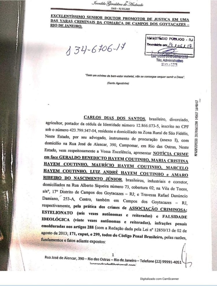 Notícia-crime contra donos da Usina Paraíso S.A.
