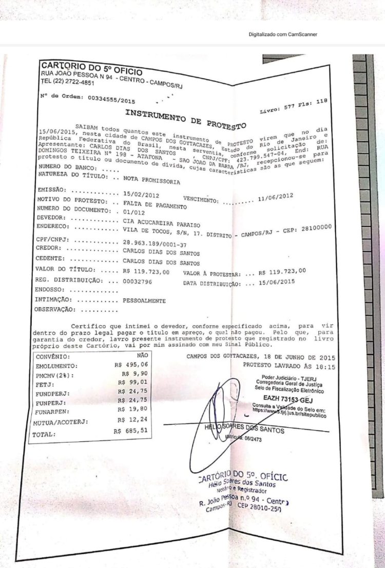 Notícia-crime implica sócios da Usina Paraíso S.A.