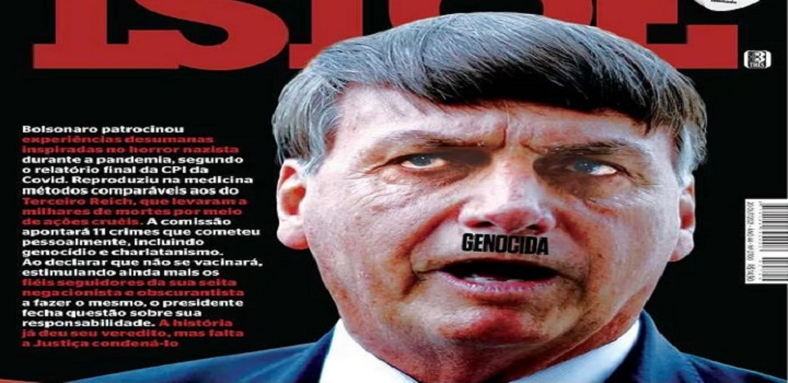 Presidente Jair Bolsonaro foi retratado como Adolf Hitler na capa da revista IstoÉ