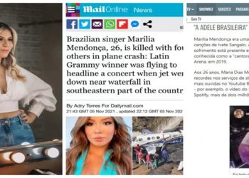 A morte da cantora Marília Mendonça repercutiu no mundo inteiro. Ícone da música sertaneja, a compositora de 26 anos morreu após acidente de avião no interior de Minas Gerais na tarde desta sexta-feira, 5/11. Com a retomada dos shows por conta do avanço da vacinação contra a Covid-19, a cantora estava com agenda extensa de apresentações no Brasil e no exterior.