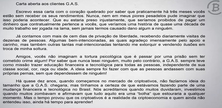 Faraó dos Bitcoins' diz viver 'pior pesadelo' em carta aberta a clientes ao passar mais de cem dias preso