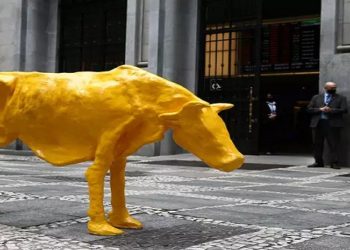 Obra faz parte de uma intervenção de cunho social da artista Márcia Pinheiro e foi colocada no mesmo local onde estava o 'Touro de Ouro'