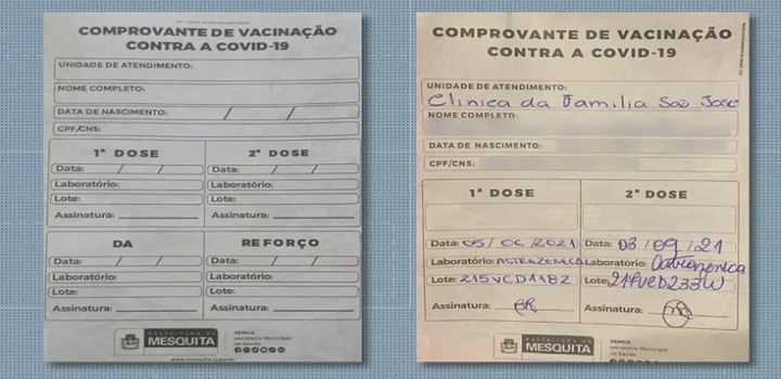 Cartões de vacinação falsificados, usados para acessar locais onde é necessário comprovar a vacinação, são vendidos por até R$ 200 em plena luz do dia no Rio.