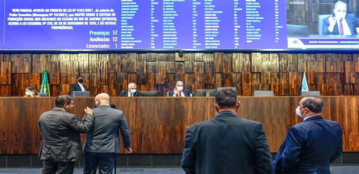Por 43 votos contrários e 24 favoráveis, a maioria dos deputados da Assembleia Legislativa do Estado do Rio de Janeiro (Alerj) votou pela manutenção do veto parcial do governador Cláudio Castro ao projeto de lei 5.181/21, que trata sobre o Sistema de Proteção Social dos Militares.